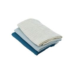 Domiva - Set of 3 cotton gauze cloths: 1 printed + 2 plain Indigo blue, 60 x 60 cm, 1 print + 2 plain blue indigo