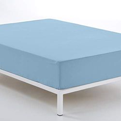 Bajera ajustable color azul celeste - Cama de 200 (alto 30 cm) - 100% algodón - 144 hilos. Gramage: 115
