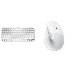 Logitech MX Keys Mini draadloos toetsenbord, lichtgrijs, QWERTZ & Logitech Lift Vertical Ergonomische Muis, Draadloos, Bluetooth of Logi Bolt USB-ontvanger, Stille klikken, Wit