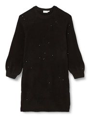 NAME IT NKFSIMIRA gebreide jurk, Zwart/Detail: zwart W. Zwarte pailletten, 128 cm