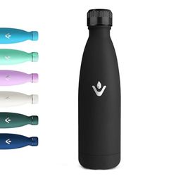 Motswedi Borraccia Termica 500 ml, Senza BPA, Borraccia con Cannuccia, 18/8 Acciaio Inox, Bottiglia Termica, Doppia Parete, Borracce Termiche, per Palestra, Scuola, Sport, Ufficio, Yoga, Nero