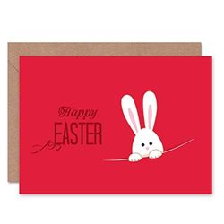 Wee Blue Coo HAPPY EASTER BUNNY POCKET RED BLANK GREETINGS CARD ART