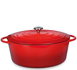 Küchenprofi Fuente para asar de hierro fundido con tapa, interior rojo/negro, 35 cm, cacerola, horno holandés, molde para hornear pan, esmaltado, para todas las cocinas (incluyendo inducción), para