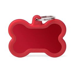 MyFamily Anpassad identifieringsplatta för hund Made in Italy, Ben XL Röd, Gratis graverad hund namnskylt, i aluminium och gummi, Hushtag samling