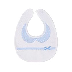 Filet - Babero Recién Nacido en Suave Tejido Blanco, Bolsillo en Tela Aida por Bordar, Protege los Vestidos Contra Comida, Regurgitación y Salivación, 100% Made in Italy, Color Blanco y Cielo