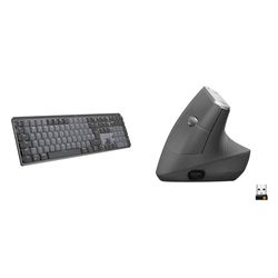 Logitech MX Mechanical Wireless Illuminated Performance Keyboard, Tactile Quiet Switches, QWERTY UK & MX Vertical Ergonomic Mouse, Multi-Device, Bluetooth or 2.4GHz Wireless with USB Unifying