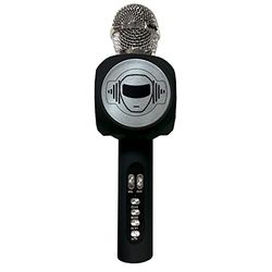 Lexibook Lexibook-MIC260 Micrófono inalámbrico con Altavoz y Luces, Bluetooth, función de modificador de Voz, Puerto Micro SD, USB, Negro/Plata, Color Mate/Plateado, Medium
