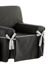 Estoralis Beret Housse de canapé avec nœuds Design Moderne Tissu Jaquard Gris Anthracite pour Fauteuil ou Relaxation 1 Place Taille du Tissu (de 80 à 110 cm) Housse pour Tout Type de canapé