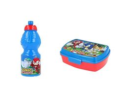 ALMACENESADAN, 5013, Pack retour à l'école Sonic ; composé de Bouteille sport 400ml et sandwich rectangulaire multicolore, produits réutilisables, sans BPA