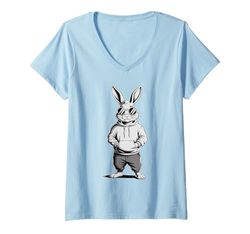 Donna Bunny With Sunglasses And Hoodie Happy Easter Day Bunny Face Maglietta con Collo a V