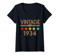 Mujer Decoraciones vintage de 90 cumpleaños vintage 1934 90 cumpleaños Camiseta Cuello V