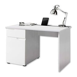 Stella Trading Spice Escritorio con cajón, Blanco Alto Brillo-Mesa Ordenador para la Oficina con Espacio de Almacenamiento y suporto para Tableta práctica, Engineered Wood, 120 x 76 x 67 cm