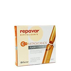 Repavar Revitalisant - Sérum à base de Métaglycanes Flash Extreme - Effet Tenseur Immédiat - à la Vitamine C - Peau Éclatante et Lumineuse - Fixe le Maquillage - 5 Ampoules de 1 ml