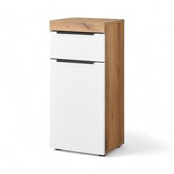 Stella Trading Tarawa - Comò da bagno in bianco, effetto rovere Evoke, certificato FSC, con ampio spazio di archiviazione, 36 x 79 x 31 cm (larghezza x altezza x profondità)