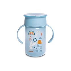 Suavinex, Learning Cup with Leak-Proof Disc, Magic Cup with 360° Leak-Proof Lip, from 12 Months, Removable Handles, with Hygienic Lid, 340 ml, Blue Forest