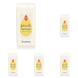 Johnson's Baby Top-To-Toe Washcloths 15 Pieces - Pre-Moistened Washcloths for Sensitive Skin (Pack of 5)