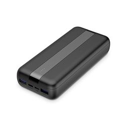 Powerbank Contact, lithium-polymeer, 20.000 mAh, 10,5 W, gelijktijdig opladen, USB-A naar USB-C-kabel, meegeleverd, zwart