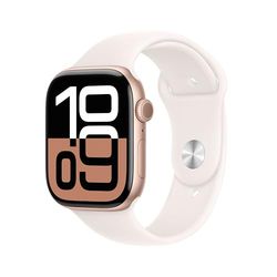 Apple Watch Series 10 GPS Smartwatch con Caja de Aluminio Oro Rosa de 46 mm y Correa Deportiva Rosa Rubor - Talla M/L. Monitor de entreno, App ECG, Pantalla Retina Siempre Activa