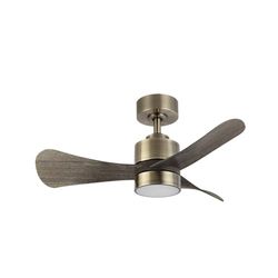 Ventilator DC 18 W, leer/eiken, met 3 vleugels, verstelbaar licht 3000-4000-6500 K, 1900 lm, inclusief afstandsbediening, geheugen en timer, hoek: 91°.