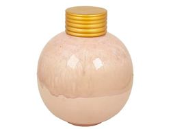 BOTE CERAMICA ROSA TAPA DORADA