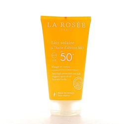 Cosmética femenina de la marca La rosee, protector solar, Leche Solar SPF50 150 mililitros