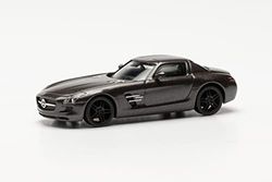 Herpa Mercedes-Benz SLS AMG, fidèle à l'échelle Originale 1:87, modèle de Voiture pour Le Diorama, modélisme, Objet de Collection, décoration, fabriqué en Plastique, 430784-002, Monza Metallic Grey