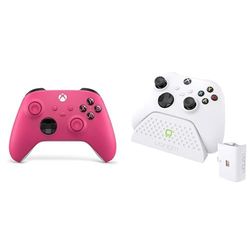 Xbox Wireless Controller – Deep Pink Series X|S, One, and Windows Devices+Venom Charging Dock with Rechargeable Battery Pack - White Series X & S One
