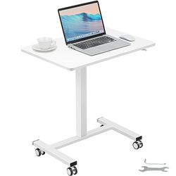 VEVOR Portable Rolling Laptop Table Computer Cart for Home Office School, 40LBS Loading, 27.1 x 18.9 inch, PB (Particle Board), White