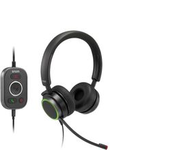 Snom A330D over-ear headset, passieve ruisonderdrukking, VoIP-telefoonheadset, USB/RJ9/3,5-jackkabel met gesprekscontrole, zacht kunstleer, zwart; 0004598