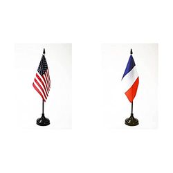 AZ FLAG Drapeau de Table Etats-Unis 15x10cm - Petit Drapeaux DE Bureau américain - USA 10 x 15 cm & Drapeau de Table France 15x10cm - Petit Drapeaux DE Bureau français 10 x 15 cm