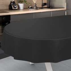 ANRO Tovaglia in tela cerata, lavabile, da giardino, per interni ed esterni, ovale, 220 x 140 cm, con orlo, colore nero