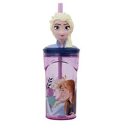 Originele Disney Frozen 3D-beker voor kinderen 360 ml met geïntegreerd rietje en 3D-decoraties in de vorm van een Frozen-hoofd
