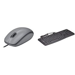 Logitech M110 Wired USB Mouse, Silent Buttons, Comfortable Full-Size Use Design- Grey & K120 Wired Business Keyboard for Windows or Linux, USB Plug-and-Play, Full-Size, Black