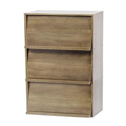 Iris Ohyama, Opbergkast met 3 vouwdeuren / Houten kast / Kantelbaar / Opbergkast, In hoogte verstelbare plank 3,2 cm, woonkamer, keuken - Flap Rack - CHR-3 - AsBruin
