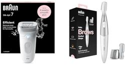 Braun Silk-épil 7 Depilatore Donna, Epilatore Elettrico Donna + Braun Mini Rifinitore Di Precisione FG1106 Per Sopracciglia e Linea Bikini