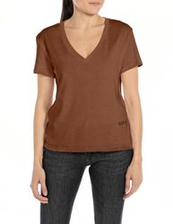 Replay Dames Oversize T-shirt met korte mouwen Pure Logo Collectie, 524 Brandy, XXS