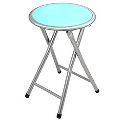 DRW Taburete Plegable de Metal y Asiento de PVC Acolchado con Cierre de Seguridad en Verde 30x45cm