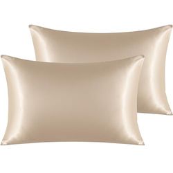 NTBAY Silk Satin Lot de 2 taies d'oreiller en Satin pour Cheveux et Peau avec Fermeture enveloppe, 50 x 75 cm, Taupe