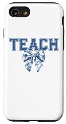 Cute Blue Toile Coquette Bow Teach Teacher Floral Aesthetic Case for iPhone SE (2020) / 7 / 8