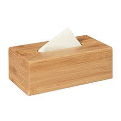 Relaxdays Scatola Portafazzoletti, in Bambù, per Fazzoletti Standard, Box, Bagno, Cucina, HLP 8,5x24,5x13,5 cm, Naturale