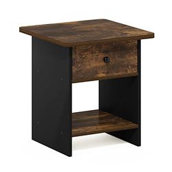 Furinno Dario, Comodino, tavolino con cassetto della Spazzatura, Legno, Pino Ambrato/Nero, 1-Confezione