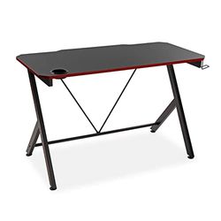 Versa Pablo stół do gier komputerowych, stół do pokoju lub gabinetu, uchwyt na kaski i napoje, wymiary (wys. x szer. x gł.) 76 x 60 x 120 cm, drewno i metal, czarno-czerwony