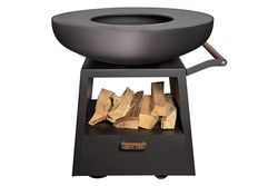 White Fire Barbecue à Bois en Acier Corten Nomade, 4 Roues, Noir, D94,5Cm