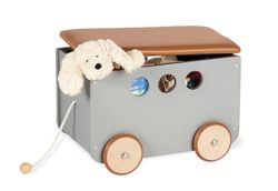 Pinolino Coffre à jouets à roulettes "Jim", gris, L 50 cm, l 36 cm, H 36 cm, capacité de charge 20 kg, recommandé pour les enfants à partir de 3 ans, couvercle amovible• Empfohlen für Kinder ab 3 Jahren
