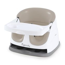 Ingenuity, Rehausseur de Chaise 2en1 pour Bébé et Enfants, Siège Evolutif, Harnais de Sécurité à 3 Points, Plateau Amovible, sons BPA, Portable et Facile à Nettoyer, Beige, 6-36 Mois