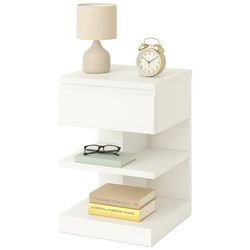 BAKAJI Modern design nachtkastje met 1 lade en 2 open planken, kabinet slim, robuust, kleur wit, ruimtebesparend, ideaal voor slaapkamer, woonkamer, afmetingen kast 39 x 39 x 65 cm