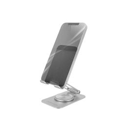 Mars Gaming MA-RSS, Support Pliable pour Smartphone, Rotation Dynamique 360° + Réglage de la Hauteur et de l'angle 180°, Support Aluminium Téléphone Mobile, Antidérapant, Gris Argenté