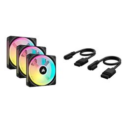 CORSAIR iCUE LINK QX120 RGB 120mm Magnetische Koepel RGB Ventilator - Startpakket - Zwart & CORSAIR iCUE LINK Slank Kabels - 200mm Recht/Slank 90° - Zwart