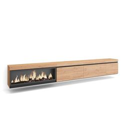 Skraut Home | TV-Meubel, Lowboard | Woonkamer, Eetkamer | 317x45x35 cm | Elektrische haard XXL | Hangend | Moderne stijl | Eiken