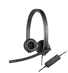 Logitech H570e Cuffie Cablate, Cuffie Mono con Microfono Cancellazione di Rumore, USB, Controlli ‎in Linea con Pulsante Disattiva Audio, Indicatore LED, Compatibili Con PC/Mac/Laptop - Nero